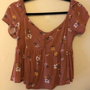 Dusty Pink Floral Off The Shoulder Crop Top